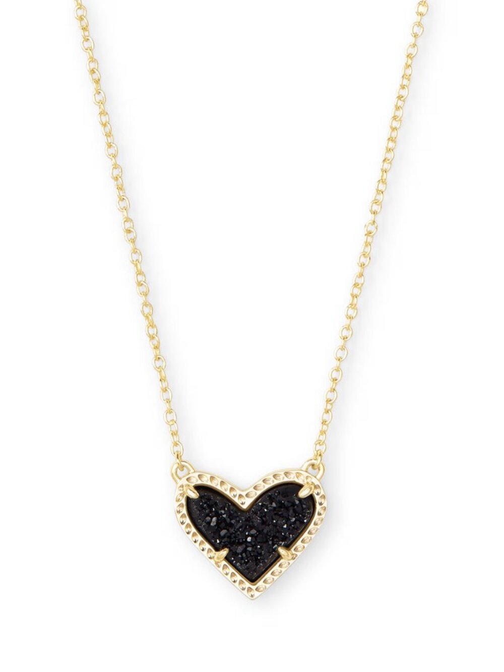 Kendra Scott Ari Heart Gold Pendant Necklace in Black Drusy